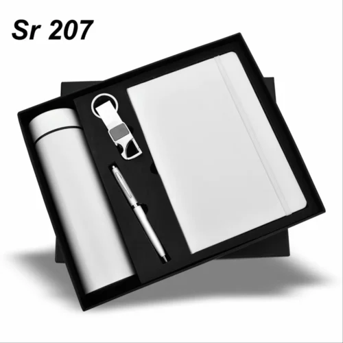 Sr 207: New Bottle 4 in 1 White Diary, Pen, Keychain & Temperature Bottle 500 ml